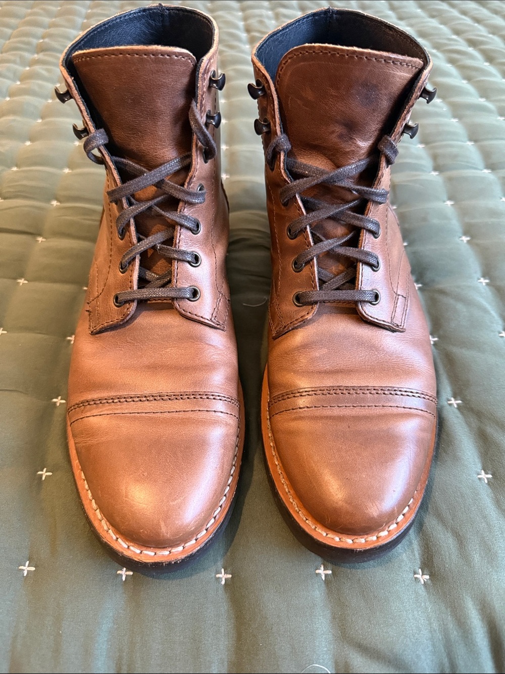 Men’s Thursday Boot Company Brown Leather Cap-Toe Lace-Up Boots